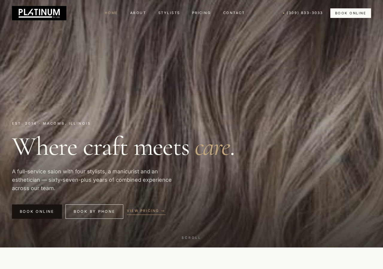 Platinum Salon website design mockup